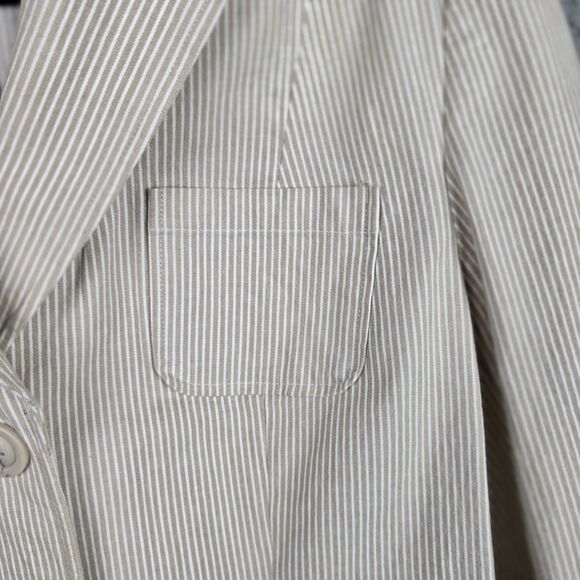 INC International Concepts Jacket Blazer Women L Tan White Stripe Casual Stretch - Picture 16 of 16